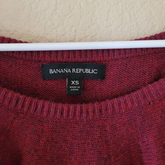 Banana Republic Cashmere Merino Wool Burgundy Red Sweater Sz Xsmall Ruffle Neck - Picture 2 of 6